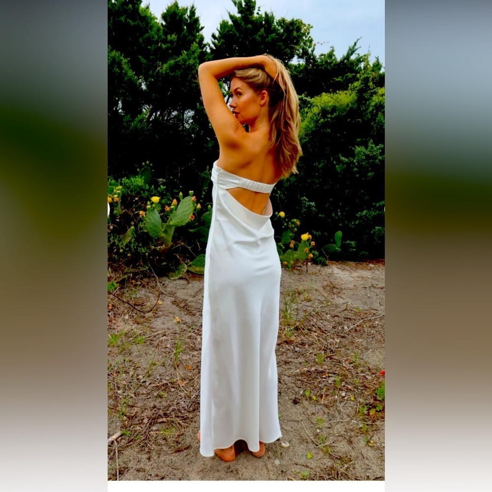 Vestique Gabrielle satin white draped back slip gown dress wedding formal party